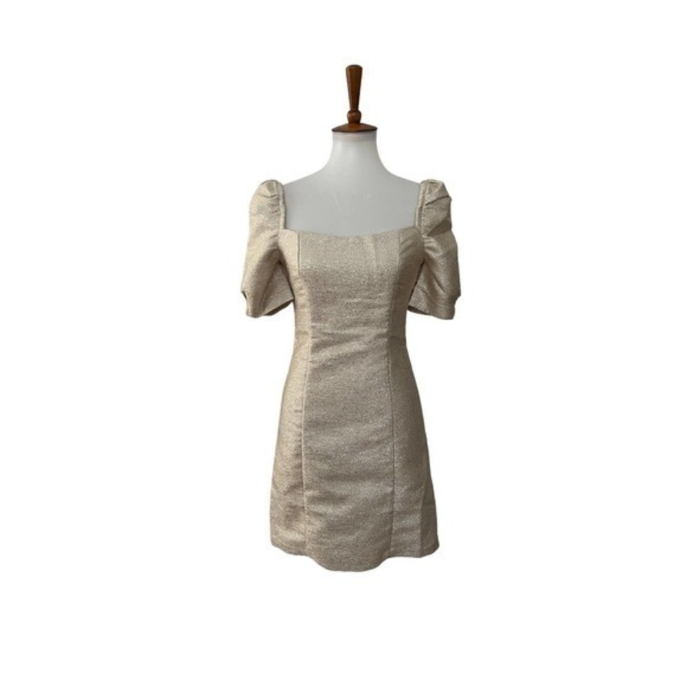 BB Dakota Womens Puff Shoulder Metallic Dress Short Sleeve Gold Size 2